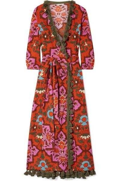 Rhode Lena Tasseled Printed Cotton-voile Maxi Dress In Red
