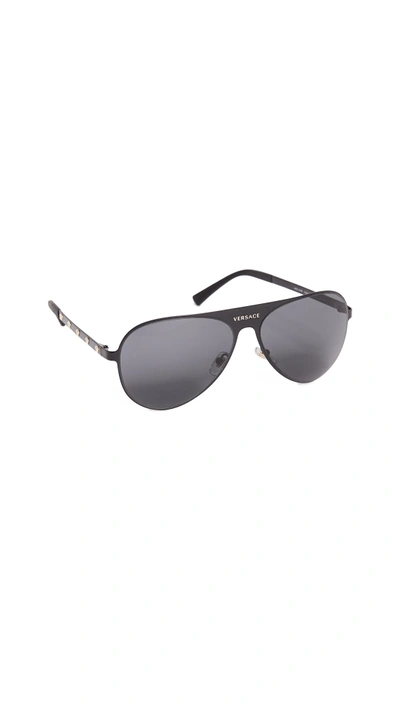 Versace Aviator Sunglasses In Matte Black/grey