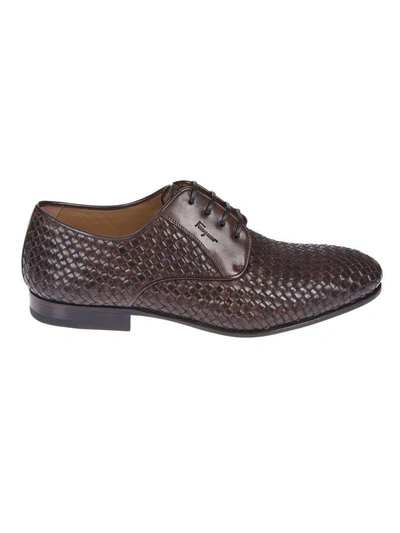 Ferragamo Leather Derby Shoes In Sepia