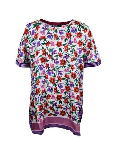 Ferragamo Bouquet Print T-shirt In Bianco-coral-hyacinth