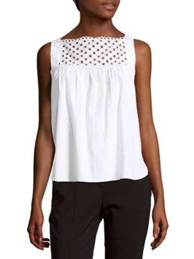 Carven Solid Cutout Cotton Top In White