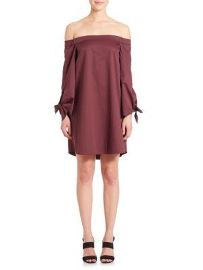 Tibi Off-the-shoulder Bell-sleeve Cotton Dress In Plum