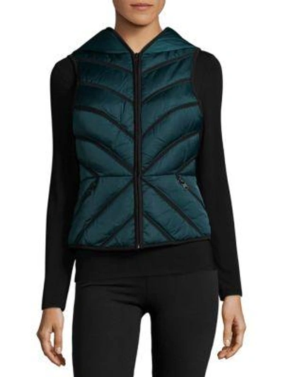 Blanc Noir Mesh Inset Puffer Vest In Spruce