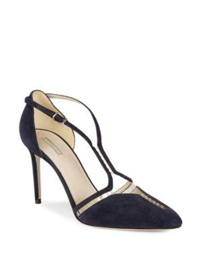 Giorgio Armani Suede Almond Toe Heels In Blue