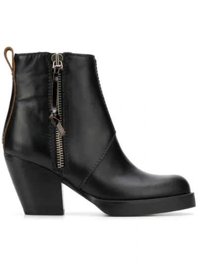 Acne Studios The Pistol Leather Ankle Boots In Stacked Heel Boots