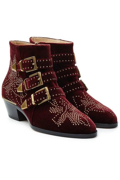 Chloé Susanna Studded Suede Ankle Boots In Red