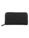 Bottega Veneta Intrecciato Zip Continental Leather Wallet In Black