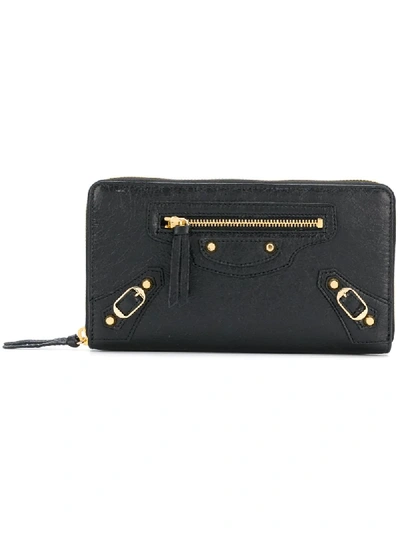 Balenciaga Classic Zip-around Leather Wallet In Black