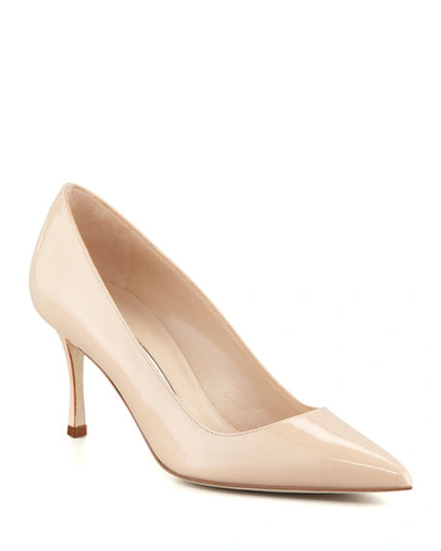 Manolo Blahnik Bb 70mm Patent Leather Pump In Nude