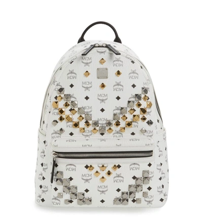 Mcm Medium Stark - Visetos Studded Logo Backpack - White
