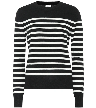 Saint Laurent Striped Cashmere Sweater In Black