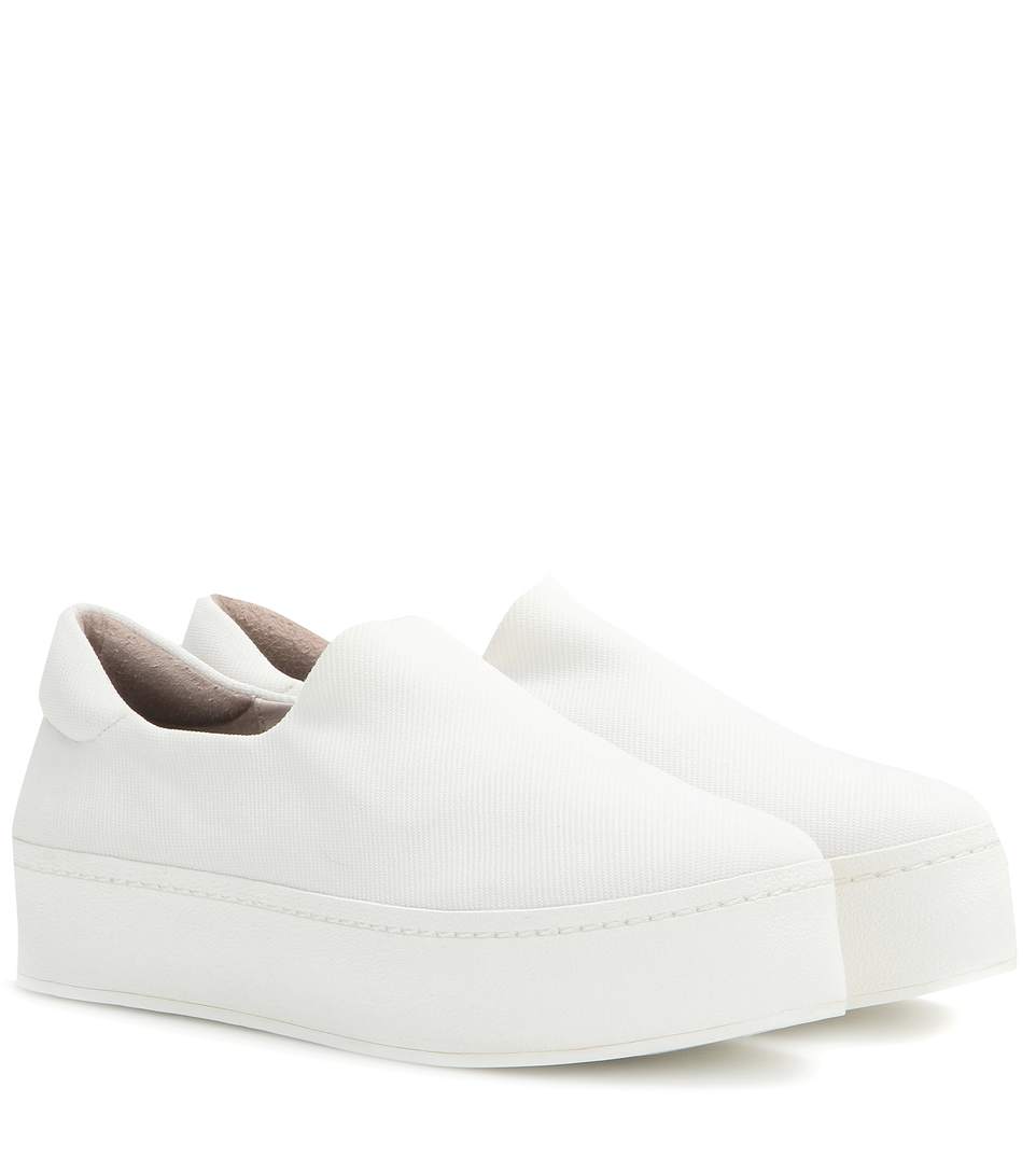white leather platform slip on sneakers