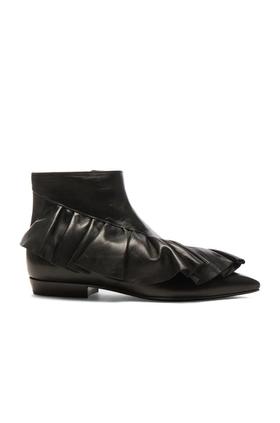 Jw Anderson Leather Ruffle Booties In Black