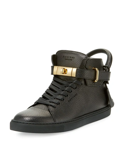 Buscemi Men's 100mm High-top Leather Sneakers With Padlock, Black