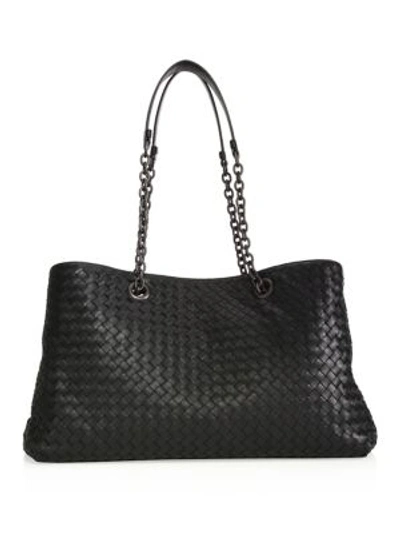 Bottega Veneta Large Intrecciato Double Chain Tote In Matit Brun