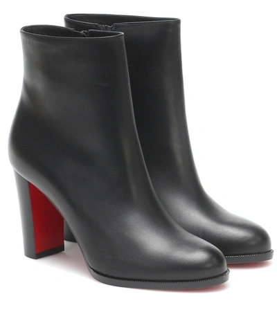 Christian Louboutin, Shoes, Louboutin Adox 85 Black Leather Ankle Heeled Red  Bottom Booties 385