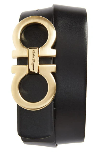 Ferragamo Reversible Leather Belt, Black/brown In Nero/hickory