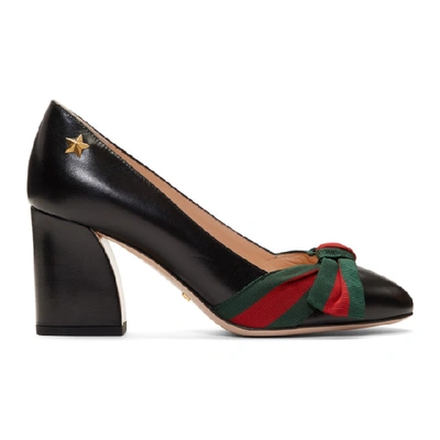 Gucci Aline Grosgrain Bow & Leather Block Heel Pumps In Black