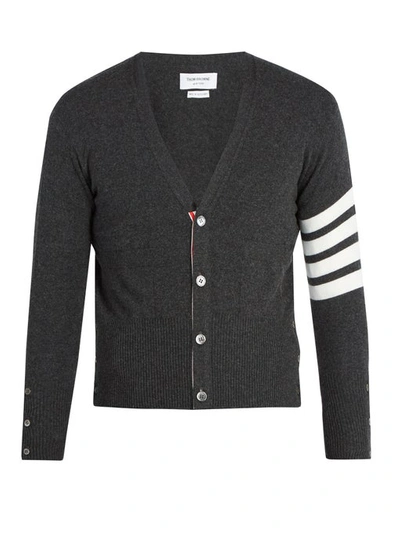 Thom Browne V-neck Striped-sleeve Cashmere Cardigan In Green