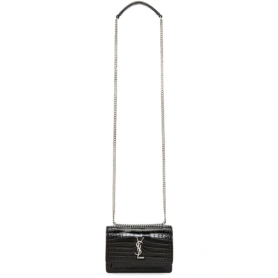 Saint Laurent Sunset Crocodile-effect Leather Cross-body Bag In Black