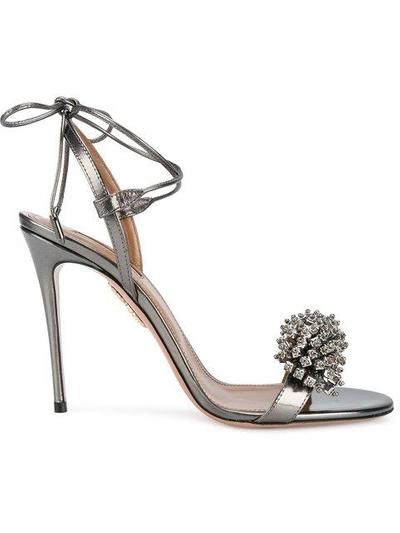 Aquazzura 'monaco' Sandalen Mit Kristallen In Grey