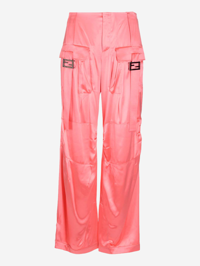 Fendi Satin-finish Wide-leg Cargo Trousers In Pink