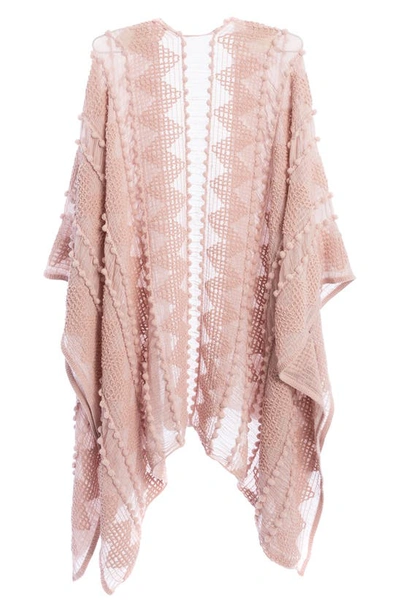 Saachi Pompom Embroidered Sheer Ruana In Pink