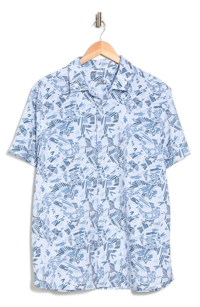 Perry Ellis Slim Fit Short Sleeve Stretch Button-up Shirt In Celestial Blue