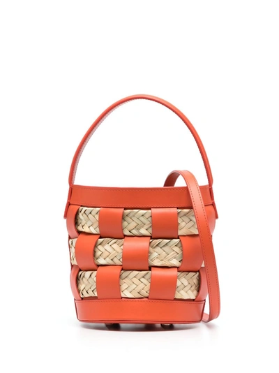 Hereu Galleda Small Woven Straw Bucket Bag In Orange