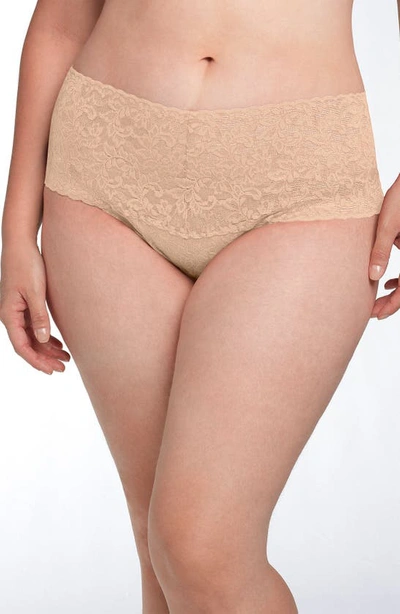 Hanky Panky Plus Signature Lace Retro Thong In Chai- Nude 01