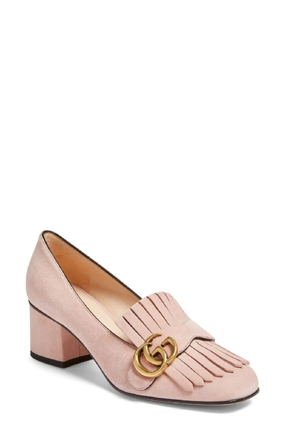Gucci Marmont Fringe Suede 55mm Loafer In Blush Suede