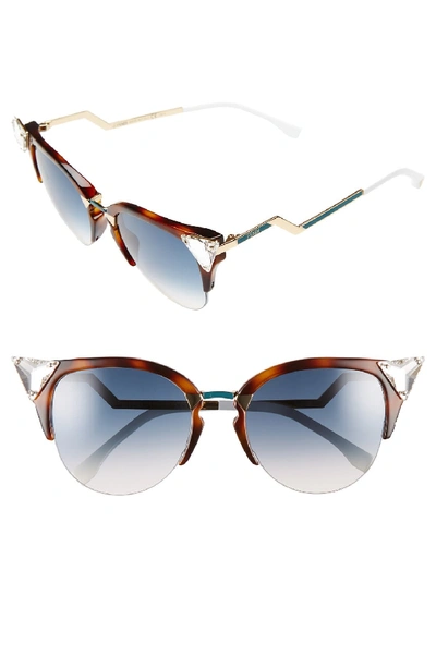 Fendi Crystal 52mm Tipped Cat Eye Sunglasses - Havana Gold Vio/ G5
