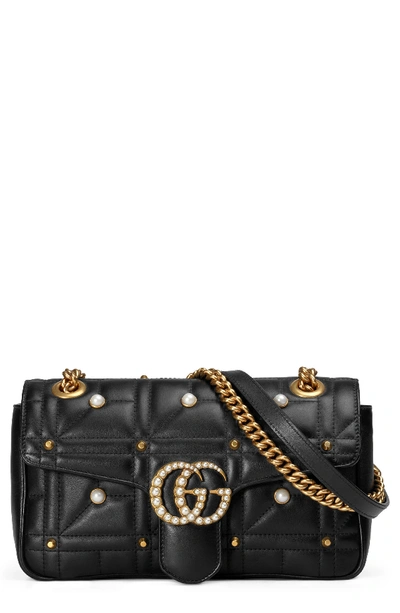 Gucci Gg Marmont Matelasse Imitation Pearl Leather Shoulder Bag - Black