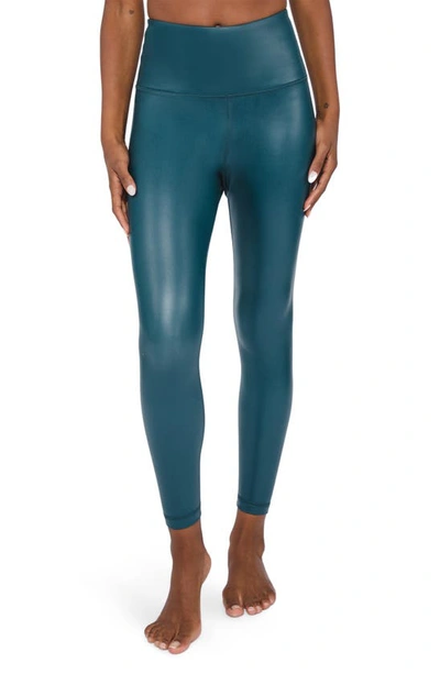 90 Degree By Reflex Fleece Lined Faux Leather Leggings In Reflecting Pond