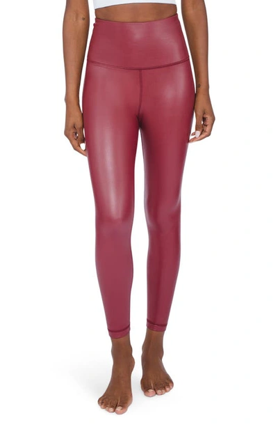 90 Degree By Reflex Fleece Lined Faux Leather Leggings In Rhubarb