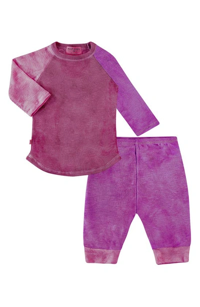 Paigelauren Babies' Long Sleeve Slub Knit Loungewear Set In Magenta Marble