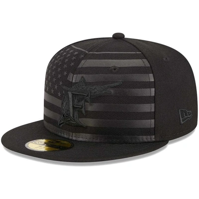 New Era Black Florida Marlins Cooperstown Collection Tonal Flag 59fifty Fitted Hat