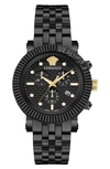Versace Men's Swiss Chronograph V-chrono Black Ion Plated Bracelet Watch 45mm In Ip Black
