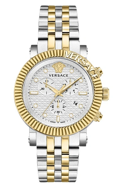 Versace Men's Swiss Chronograph V-chrono Two-tone Bracelet Watch 45mm In Two Tone