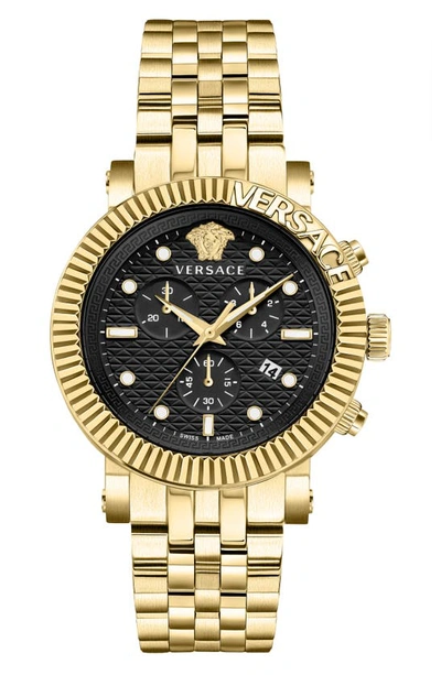 Versace Men's Swiss Chronograph V-chrono Gold Ion Plated Bracelet Watch 45mm In Ip Yellow Gold