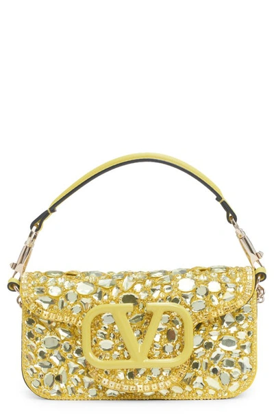 Valentino Garavani Small Locò Crystal Embellished Shoulder Bag In Mzt Lemon/ Cedar