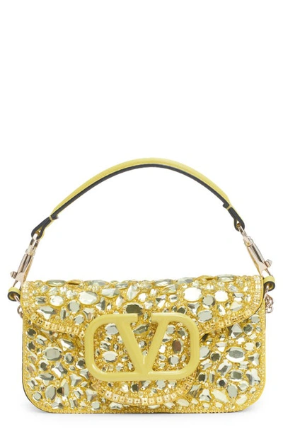 Valentino Garavani Small Locò Crystal Embellished Shoulder Bag In Verde-avorio/ivory