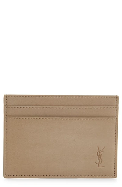 Saint Laurent Cassandre Monogram Leather Card Case In Dark Beige