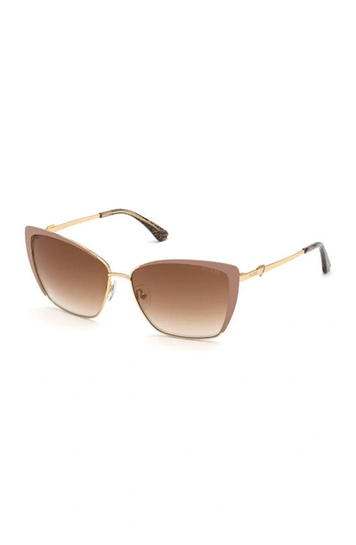 Guess 59mm Gradient Cat Eye Sunglasses In Shiny Beige / Brown Mirror