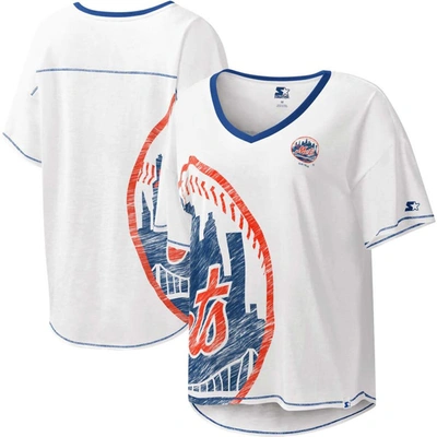 Starter White New York Mets Perfect Game V-neck T-shirt