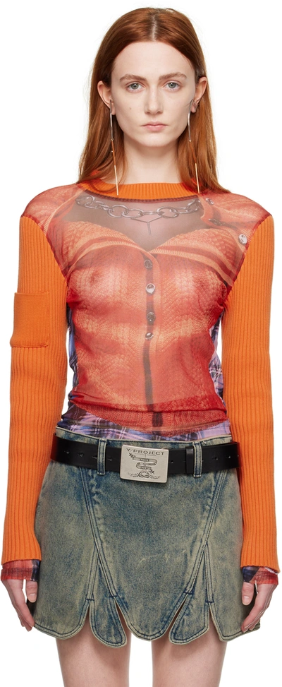 Y/project Orange Jean Paul Gaultier Edition Trompe L'oeil Ruffle Cardigan Long Sleeve T-shirt