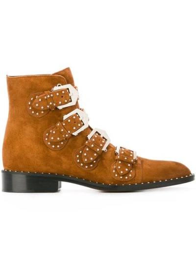 Givenchy 20mm Elegant Studded Leather Ankle Boots In Brown