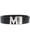 Mcm Claus M Visetos And Leather Reversible Belt In Black | Black