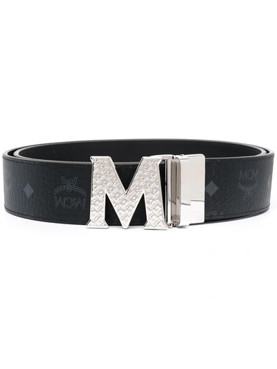 Mcm Claus M Visetos And Leather Reversible Belt In Black | Black