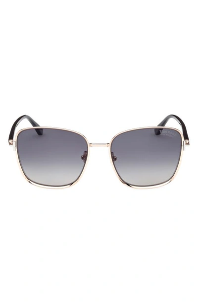 Tom Ford 57mm Polarized Square Sunglasses In Rose Gold/smoke Polarized